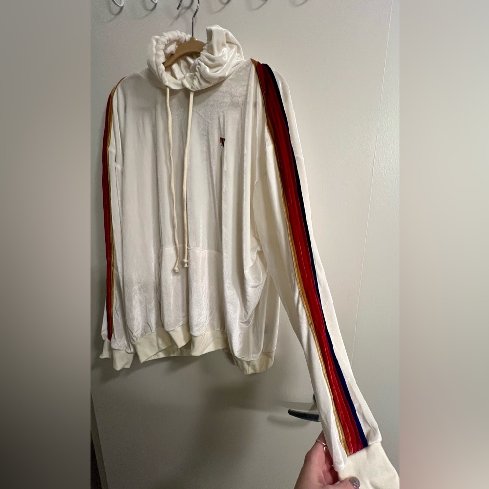 LIKE NEW Aviator Nation | Unisex Drawstring Hoodie with Multicolor Stripes - Picture 3 of 12